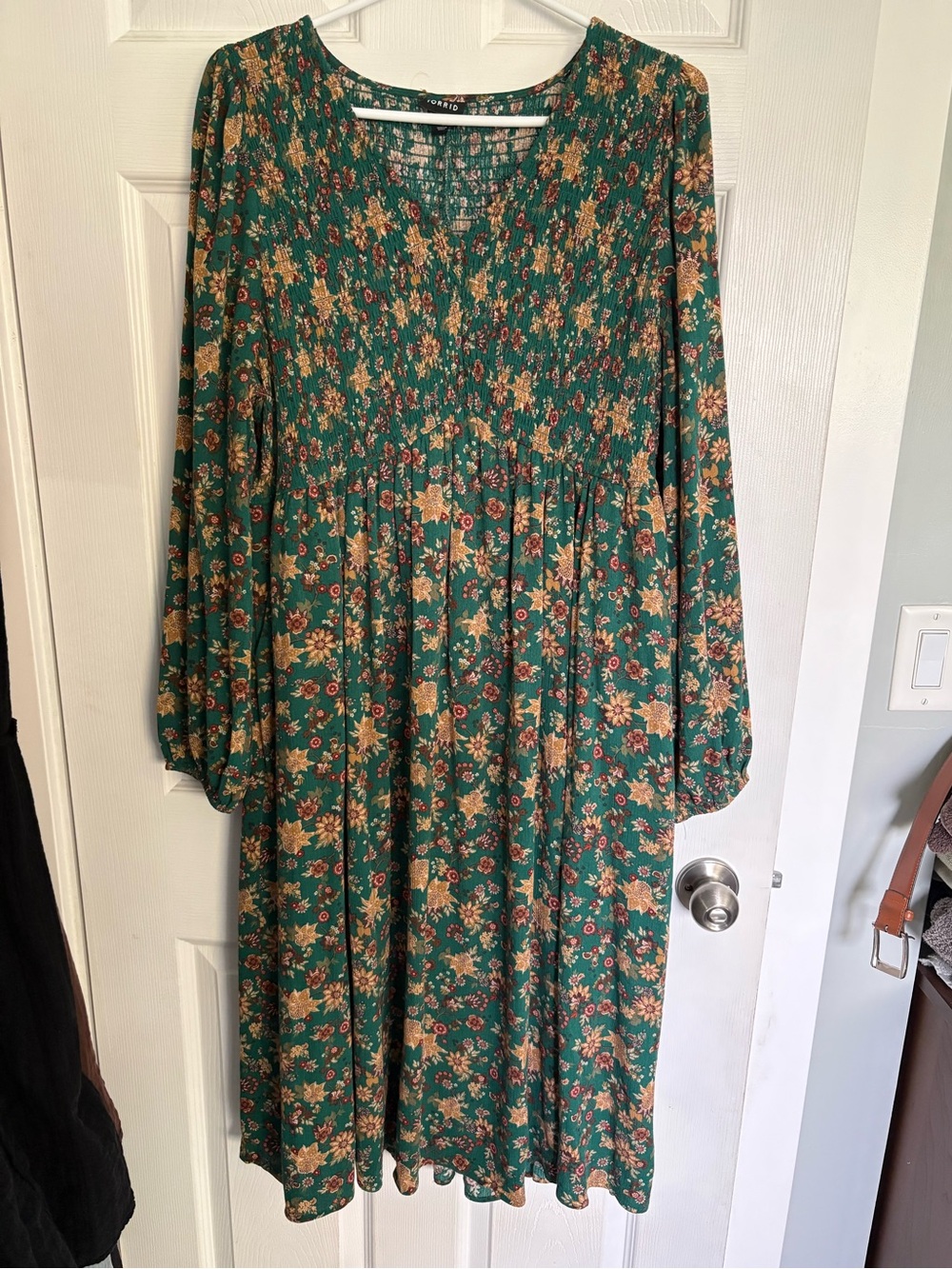 torrid Green Floral Smocked Yoke Midi Dress